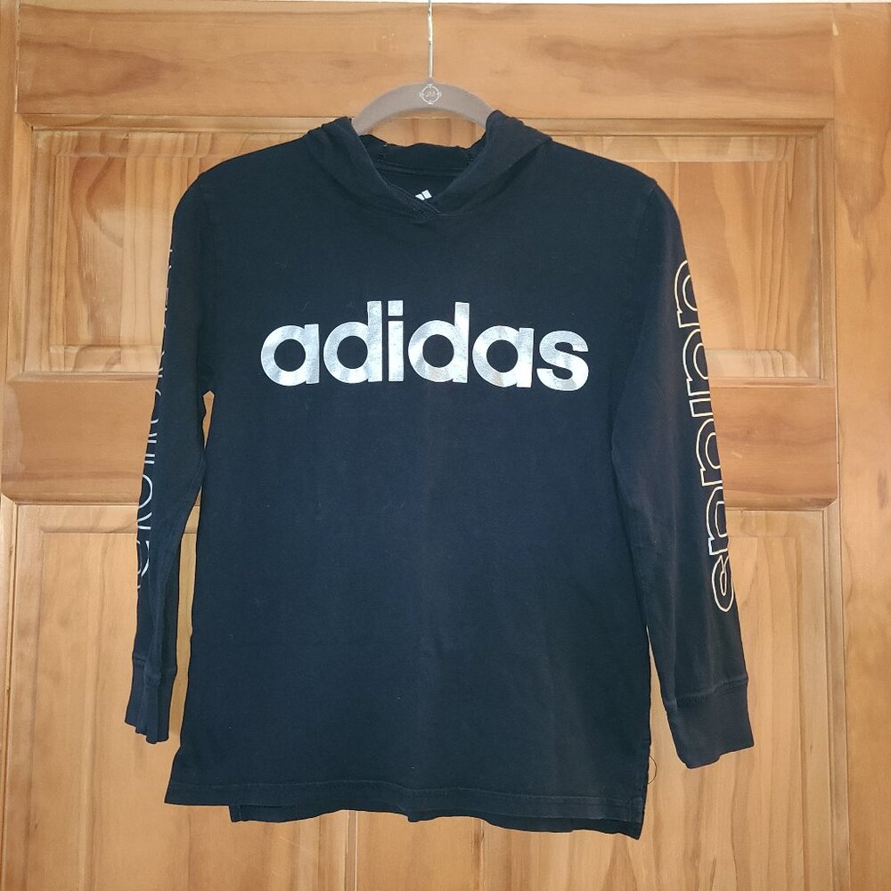 Boys adidas Black/Silver Hooded Long Sleeve T Shirt